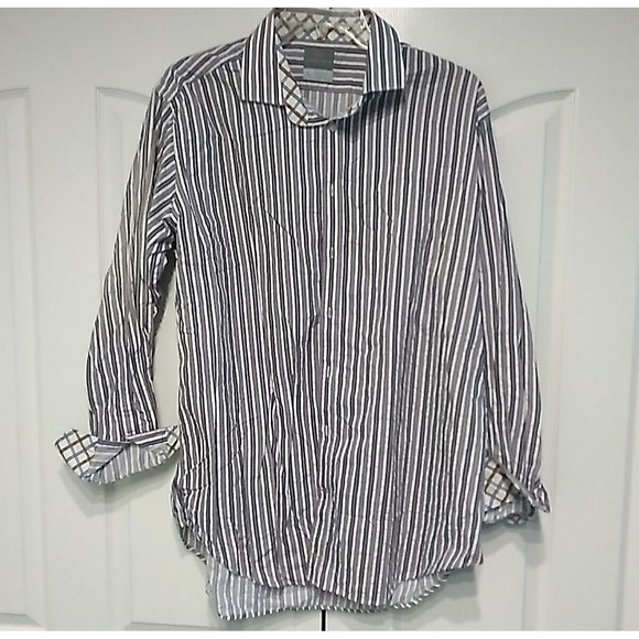 Thomas Dean TD Men's Size XXL Long Sleeve Striped Shirt Button Up Purple Blue - Picture 2 of 13